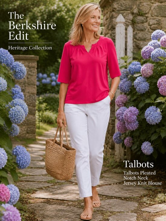 Talbots Tops - NWT Talbots Hot Pink Pleated Notch Neck Jersey Knit Top XL 3/4 Sleeve